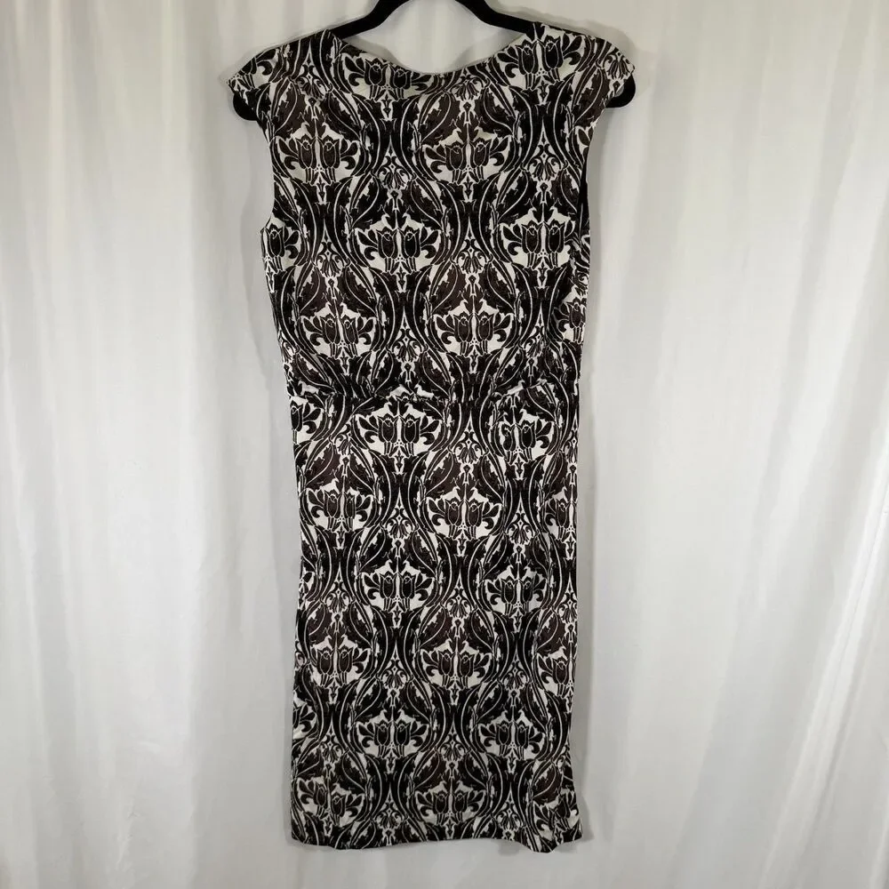 Tory Burch Silk Midi Dress Women's Small White Black Floral Pull On Sleeveless